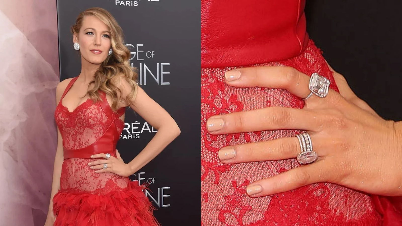  Blake Lively wedding ring on display during a red carpet appearance 