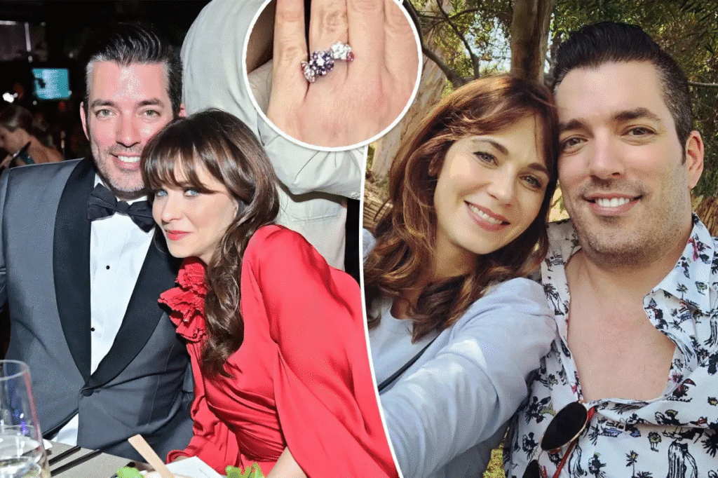 Zooey Deschanel Engagement Ring on display during a public appearance
