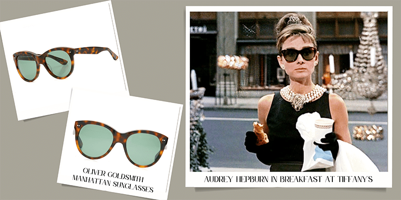Sunglasses collection display highlighting replicas inspired by Audrey Hepburn sunglasses
