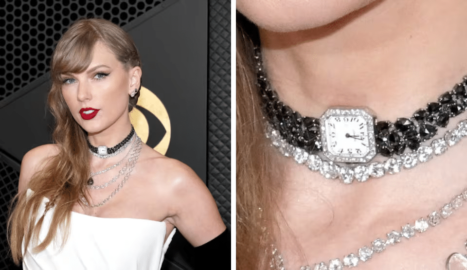 Taylor Swift jewelry necklace close-up with silver detailing
