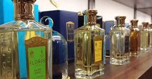 (title)% Floris perfume bottle under moody lighting, symbolizing controversy
