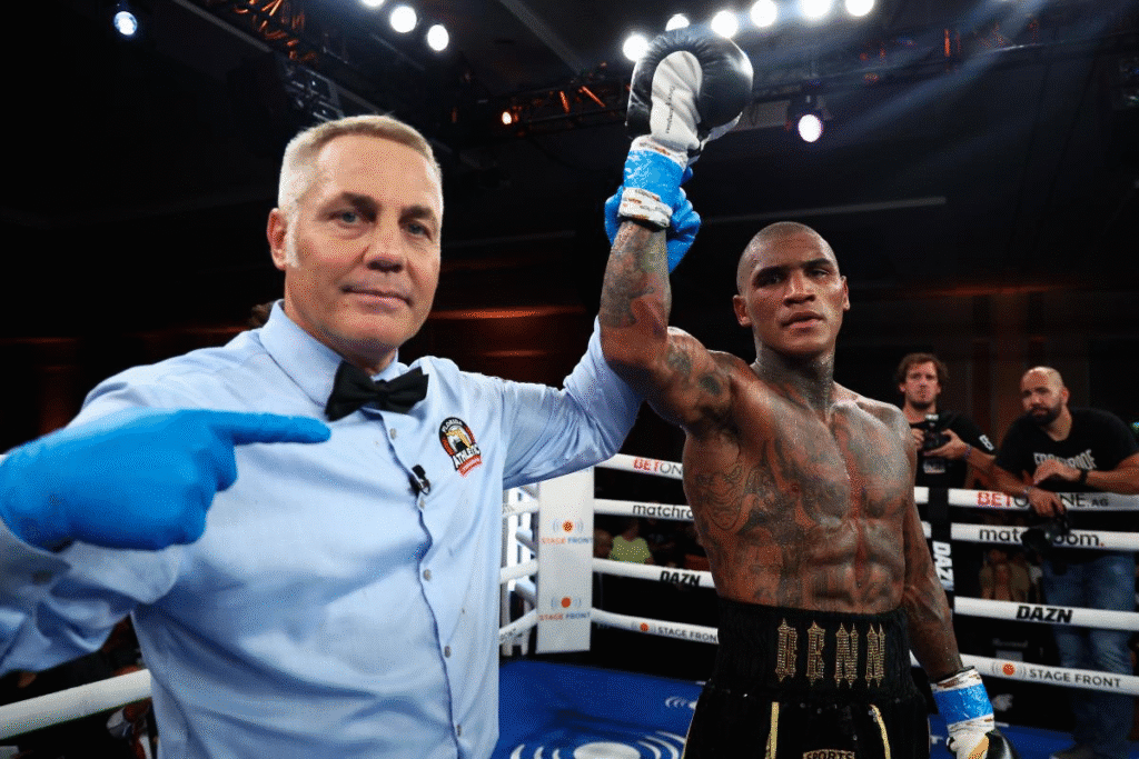 Conor Benn height after victory celebration in ring