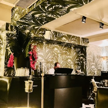 Melody's Piano Bar with piano and ambient lighting
