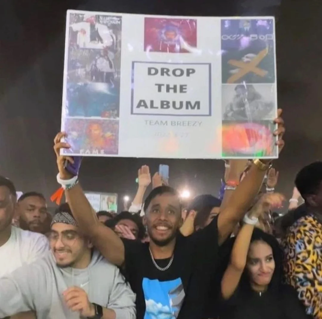 Harry Styles fans holding signs at a concert, showing excitement for new music