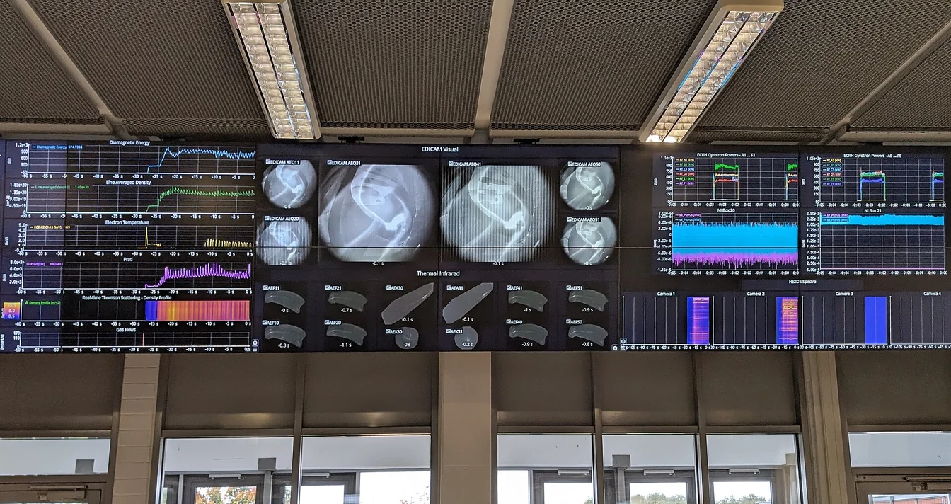 Security control room monitoring autonomous smart city systems with multiple screens