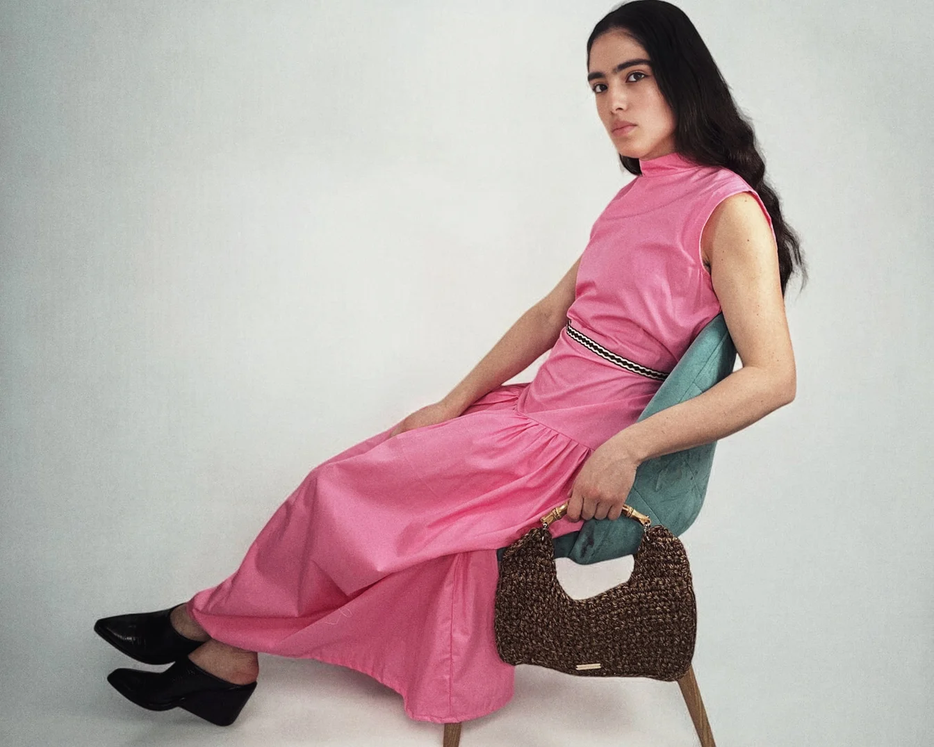 Presenter on the Global Cinema Awards red carpet wearing recycled ocean plastic outfit